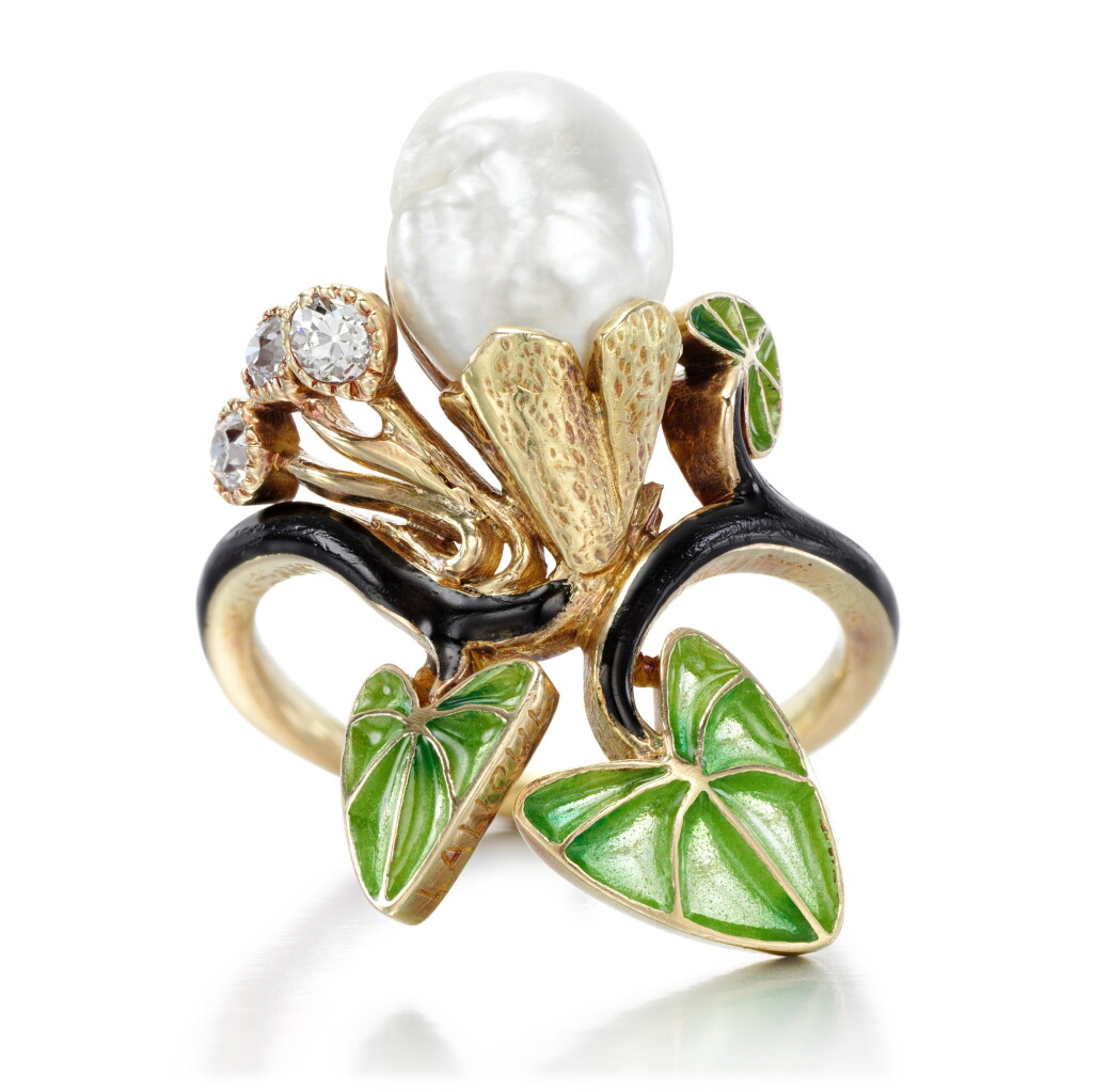 View full screen - View 1 of Lot 15. Natural pearl, diamond and enamel ring, early 20th century.