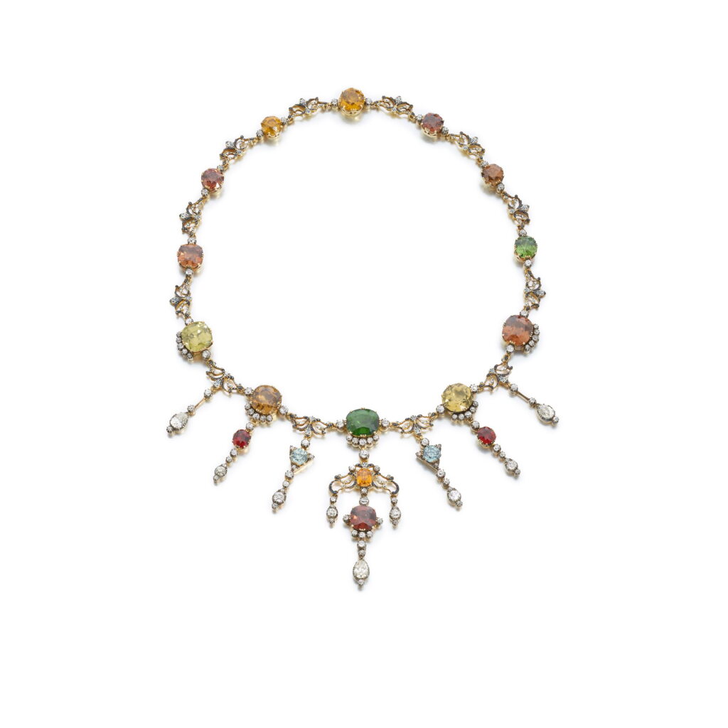 View full screen - View 1 of Lot 505. Gem set, enamel and diamond necklace, circa 1895.