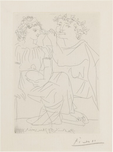 View full screen - View 1 of Lot 191. PABLO PICASSO | FLÛTISTE ET JEUNE FILLE AU TAMBORIN (B. 213; BA. 412).