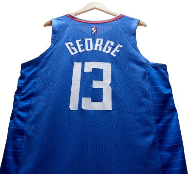 View full screen - View 1 of Lot 32. Paul George Los Angeles Clippers 2021-2022 NBA Game Worn Away Jersey.