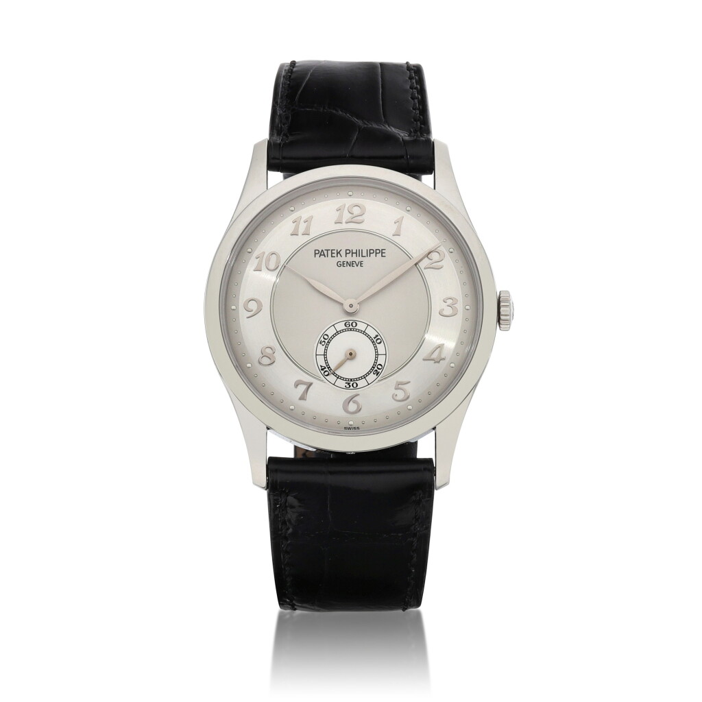 View full screen - View 1 of Lot 8218. Calatrava, Reference 5196 | A platinum wristwatch with two tone dial, Circa 2014 | 百達翡麗 Calatrava 型號5196 |鉑金腕錶,備雙色錶盤,約2014年製.