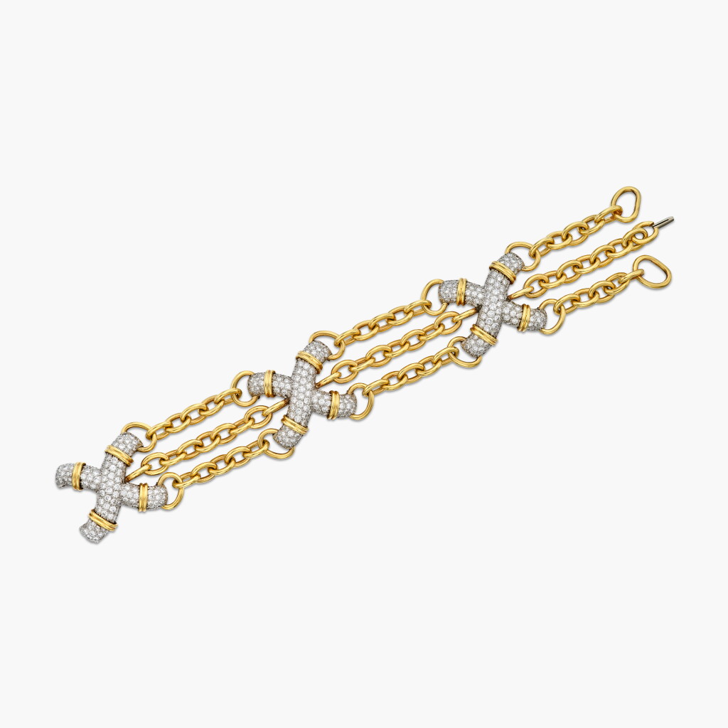 View full screen - View 1 of Lot 56. Gold and Diamond Bracelet 蒂芙尼 Schlumberger 設計 | K金 配 鑽石 手鏈.
