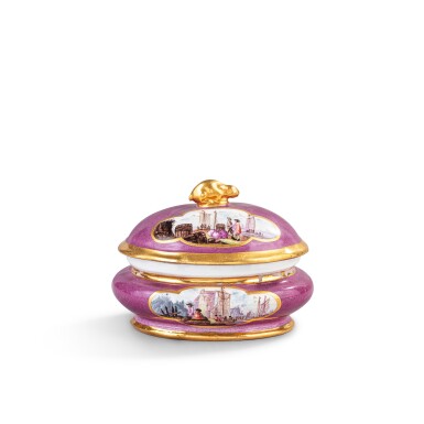 View full screen - View 1 of Lot 325. A Meissen porcelain purple-ground oval sugar box and cover, circa 1730.