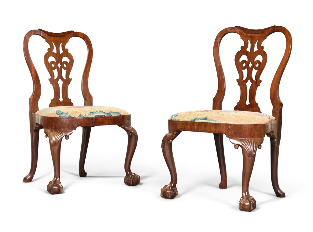View full screen - View 1 of Lot 32. A PAIR OF GEORGE II MAHOGANY SIDE CHAIRS, SECOND QUARTER 18TH CENTURY.