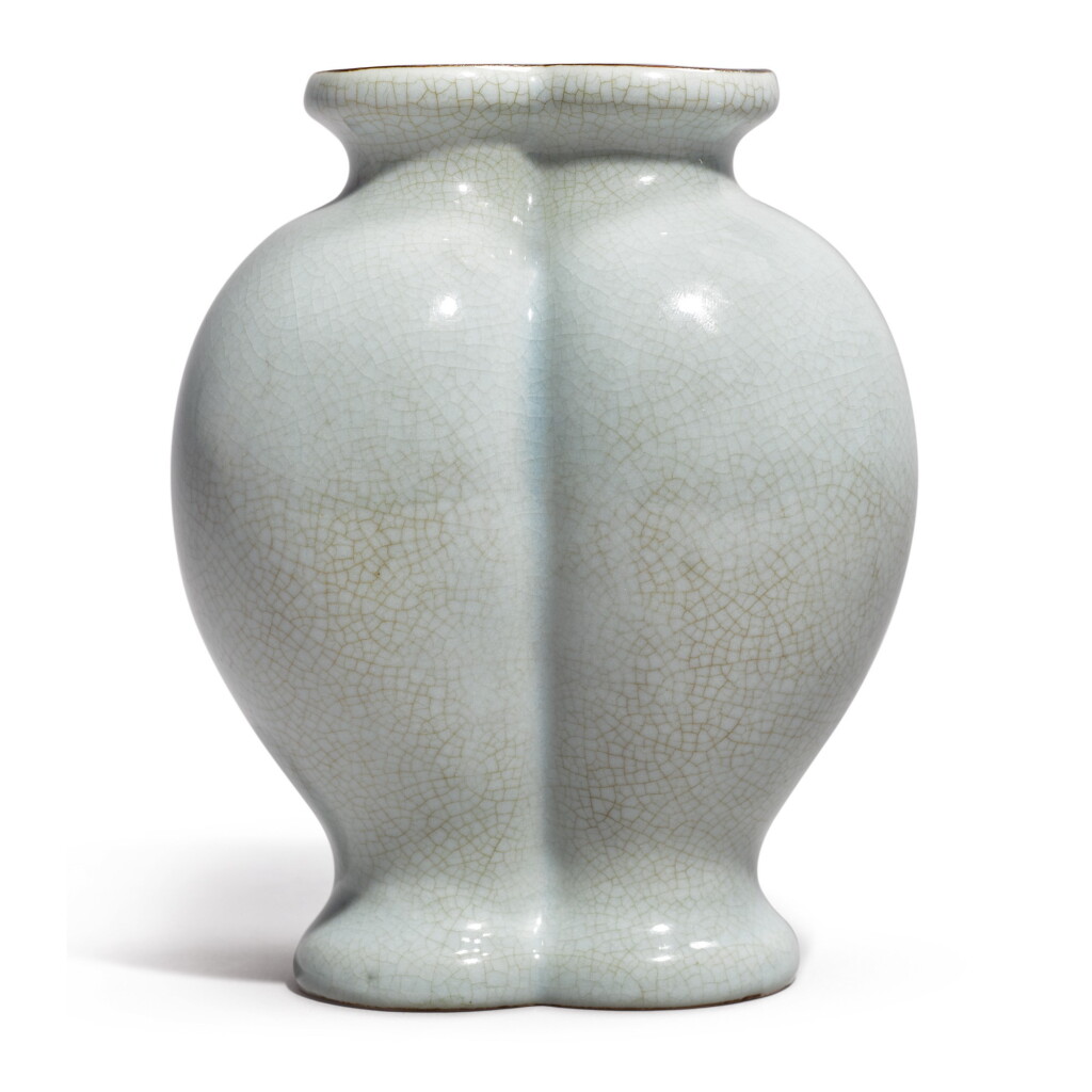 View full screen - View 1 of Lot 531. AN EXCEPTIONALLY RARE RU-TYPE CONJOINED DOUBLE-VASE, QIANLONG SEAL MARK AND PERIOD .
