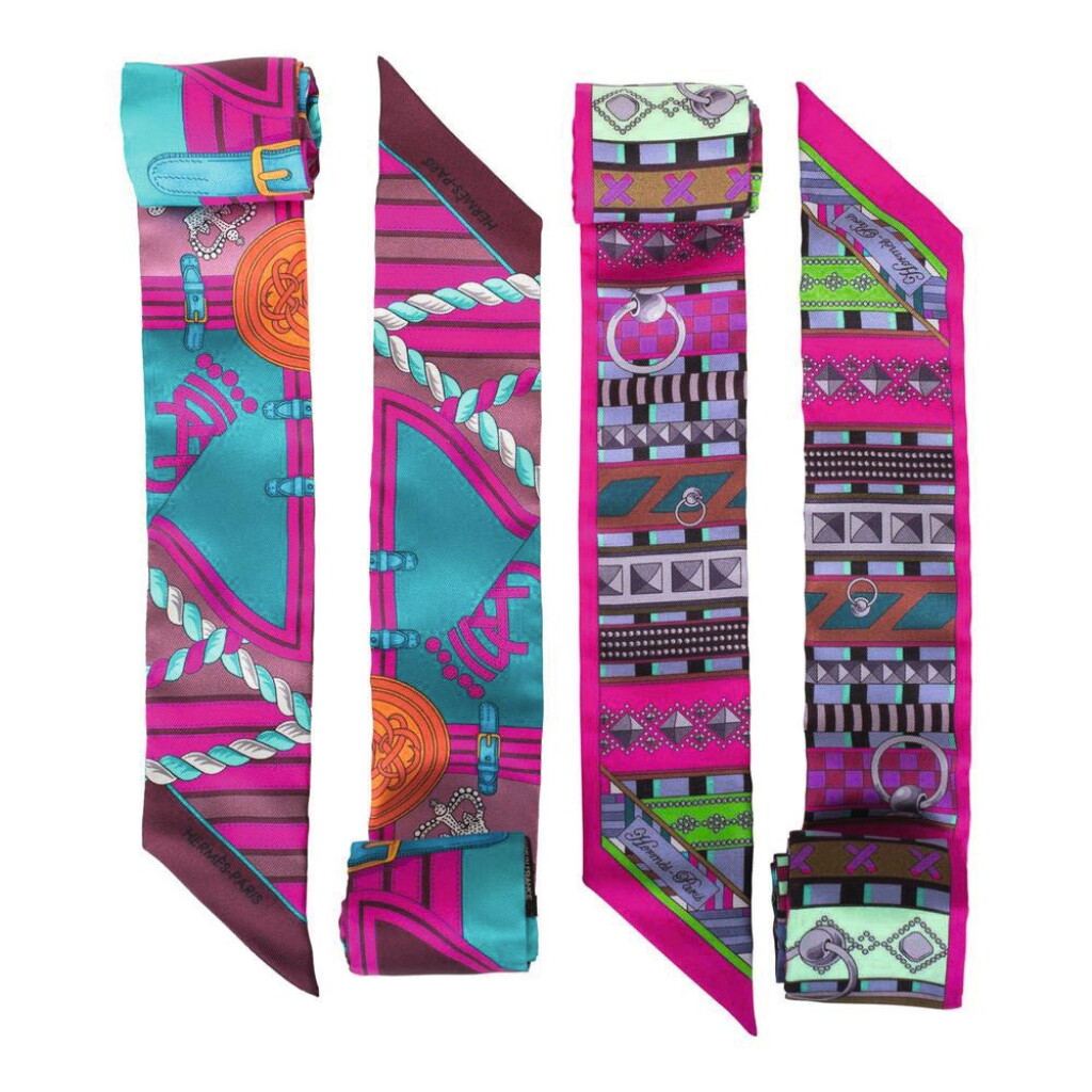 View full screen - View 1 of Lot 2. Hermès Set of Two Silk Twill Twilly Pairs: “Grande Tenue” and “Collier de Chiens” .