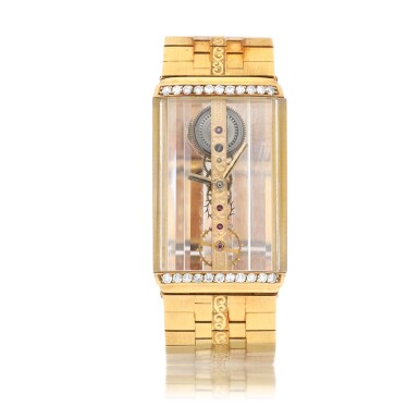 View full screen - View 1 of Lot 9361. Corum | Golden Bridge, A yellow gold skeletonised bracelet watch, Circa 1980 | 昆侖 | Golden Bridge 黃金鏤空鏈帶腕錶,約1980年製.