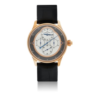 View full screen - View 1 of Lot 118. JAQUET DROZ | REFERENCE 007633201 A PINK GOLD AUTOMATIC MONOPUSHER CHRONOGRAPH WRISTWATCH, CIRCA 1990.