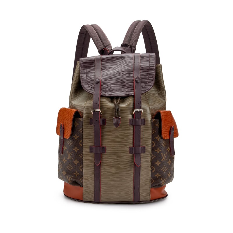 Beige, Burgundy, Orange and Monogram Coated Canvas Christopher Backpack Silver Hardware, 2017 Beige, Burgundy, Orange and Monogram Coated Canvas Christopher Backpack Silver Hardware, 2017
