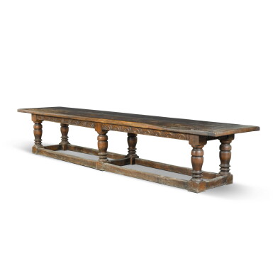 View full screen - View 1 of Lot 54. A massive English double-plank oak refectory table, 19th century, possibly earlier.