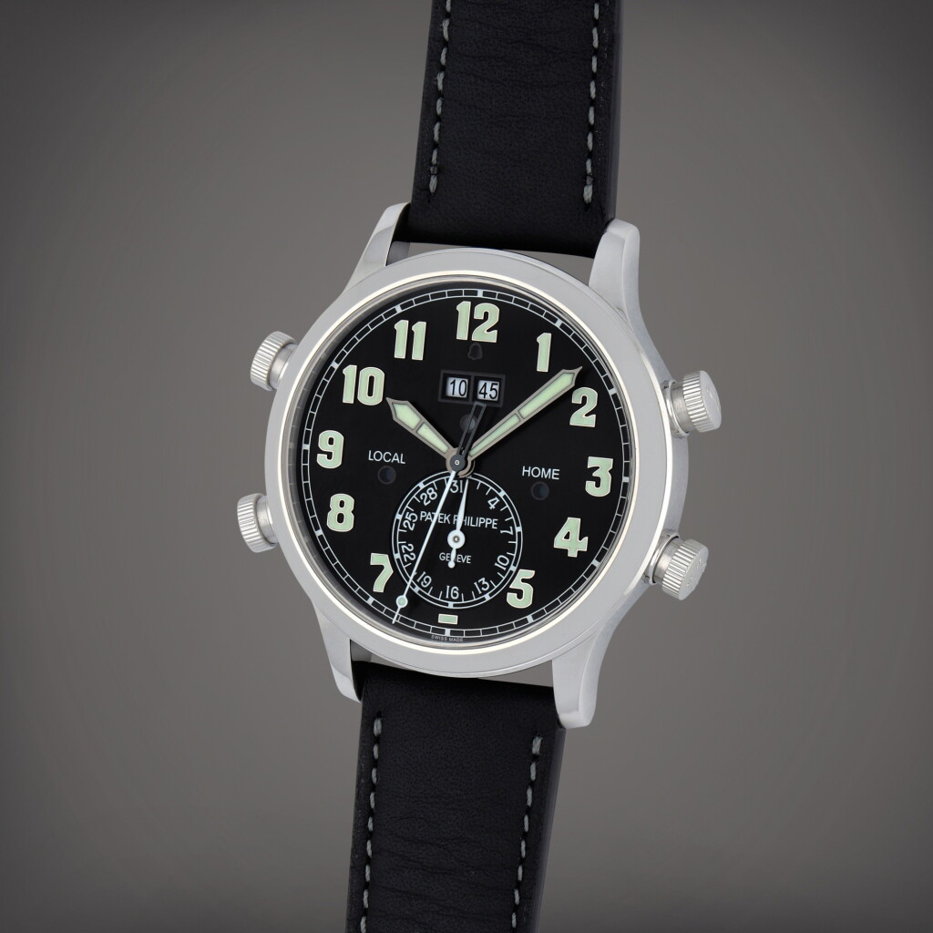 View full screen - View 1 of Lot 81. Alarm Travel Time, Reference 5520P-001 A platinum dual time zone alarm wristwatch with alarm time, alarm on/off and dual day/night indication Circa 2021.