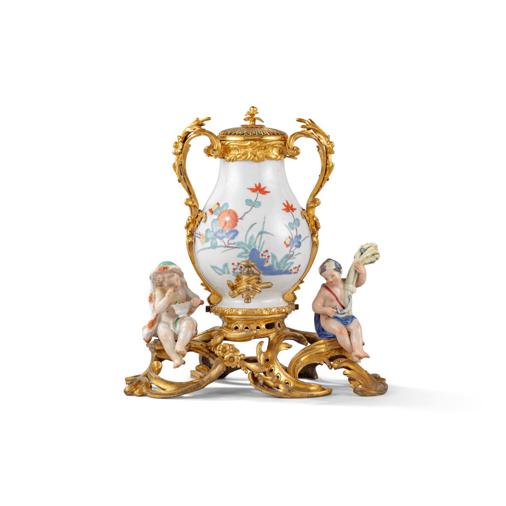 View full screen - View 1 of Lot 815. A Louis XV gilt-bronze mounted Meissen and Chantilly porcelain table fountain, circa 1750.