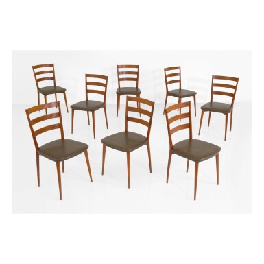 View full screen - View 1 of Lot 103. JOAQUIM TENREIRO | SET OF EIGHT DINING CHAIRS.