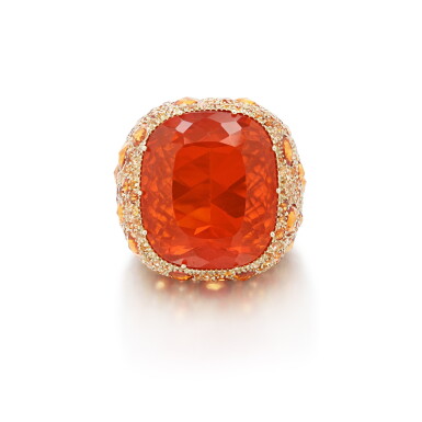 View full screen - View 1 of Lot 52. Pomellato | Bague de cocktail opale de feu et pierres de couleur | Fire opal and gem-set cocktail ring.