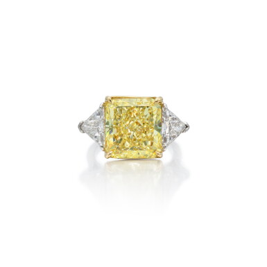 View full screen - View 1 of Lot 421. Fancy Yellow Diamond and Diamond Ring.