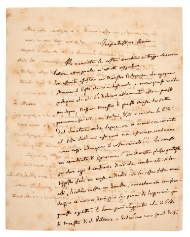 View full screen - View 1 of Lot 150. Gioachino Rossini | Autograph letter signed to Donizetti, 24 November 1841.