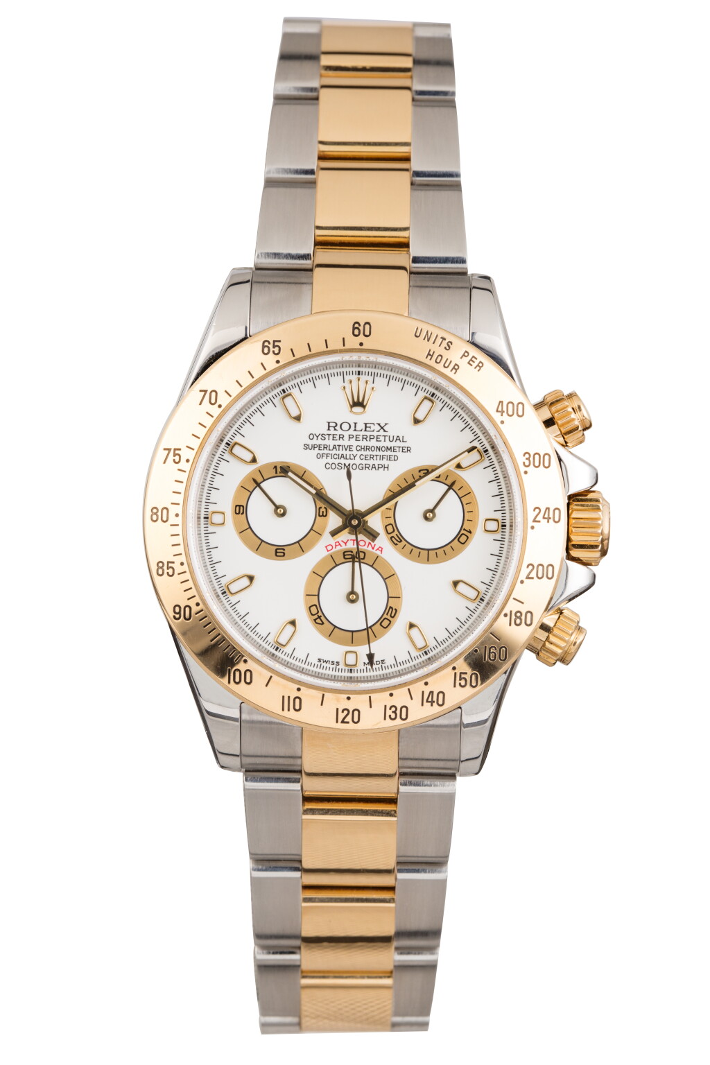 View full screen - View 1 of Lot 6. ROLEX | Daytona, Ref 116523 A Stainless Steel and Yellow Gold Chronograph Wristwatch with Bracelet Circa 2001.