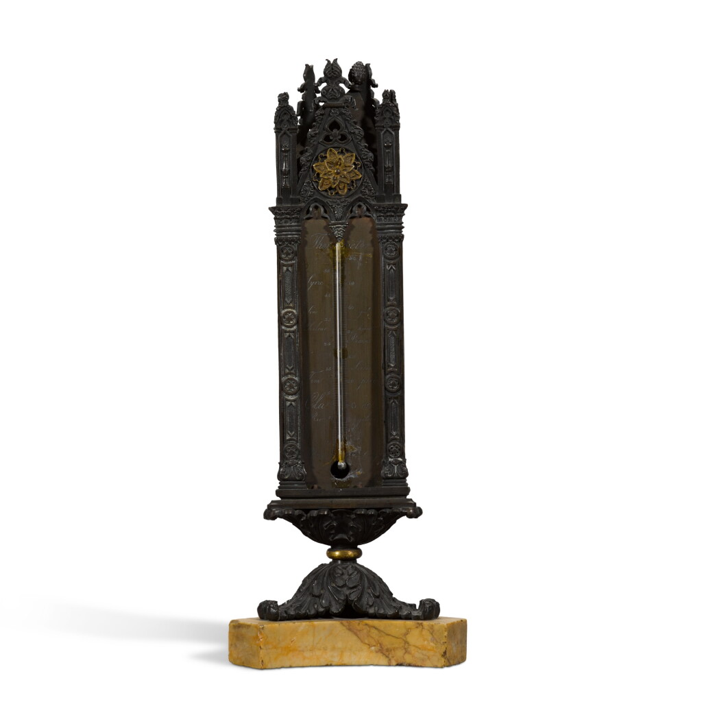 View full screen - View 1 of Lot 13. A gilt and patinated bronze marble mounted desk necessaire, in Gothic style, probably French, mid-19th century.