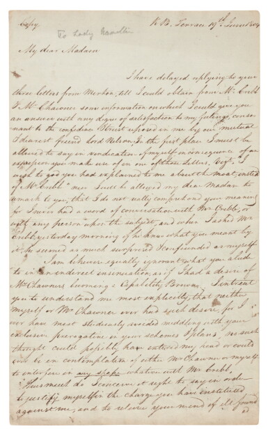 View full screen - View 1 of Lot 160. Alexander Davison | Papers relating to the financial affairs of Emma, Lady Hamilton, 1801-1818.
