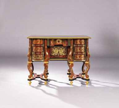 View full screen - View 1 of Lot 70. A Louis XIV tortoiseshell and brass Boulle marquetry bureau Mazarin, circa 1700 | Bureau Mazarin en marqueterie Boulle de laiton et d'écaille teintée d'époque Louis XIV, vers 1700.