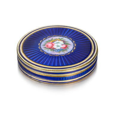 View full screen - View 1 of Lot 1050. A circular gold and enamel snuff box, Frères Jordan, Berlin, circa 1790.