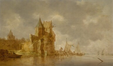 View full screen - View 1 of Lot 126. JAN JOSEFSZ. VAN GOYEN | RIVER LANDSCAPE WITH A RUINED WATERSIDE FORTRESS .