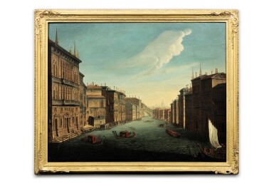 View full screen - View 1 of Lot 424. The Grand Canal, Venice, looking East from the Palazzo Balbi to the Rialto Bridge .