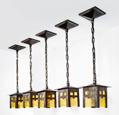 View full screen - View 1 of Lot 23. GUSTAV STICKLEY | SET OF FIVE LANTERNS, MODEL NO. 673.