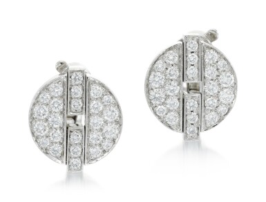 View full screen - View 1 of Lot 316. CARTIER | PAIR OF DIAMOND EARRINGS.