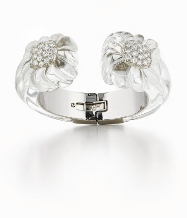 View full screen - View 1 of Lot 43. DAVID WEBB | ROCK CRYSTAL AND DIAMOND 'TWILIGHT' CUFF-BRACELET.