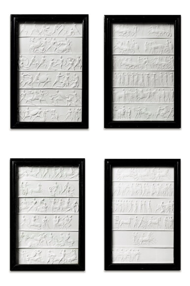 View full screen - View 1 of Lot 311. A set of four plaster relief panels depicting some friezes of the Parthenon, dated 1820 signed Henning.