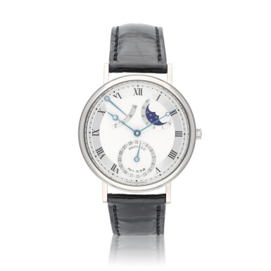 View full screen - View 1 of Lot 47. Classique ref. 3130BB/11/986 A white gold automatic calendar wristwatch with moonphases and power reserve, circa 2005.