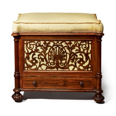 View full screen - View 1 of Lot 264. AN EARLY VICTORIAN ROSEWOOD PIANO STOOL BY GILLOWS, CIRCA 1850.