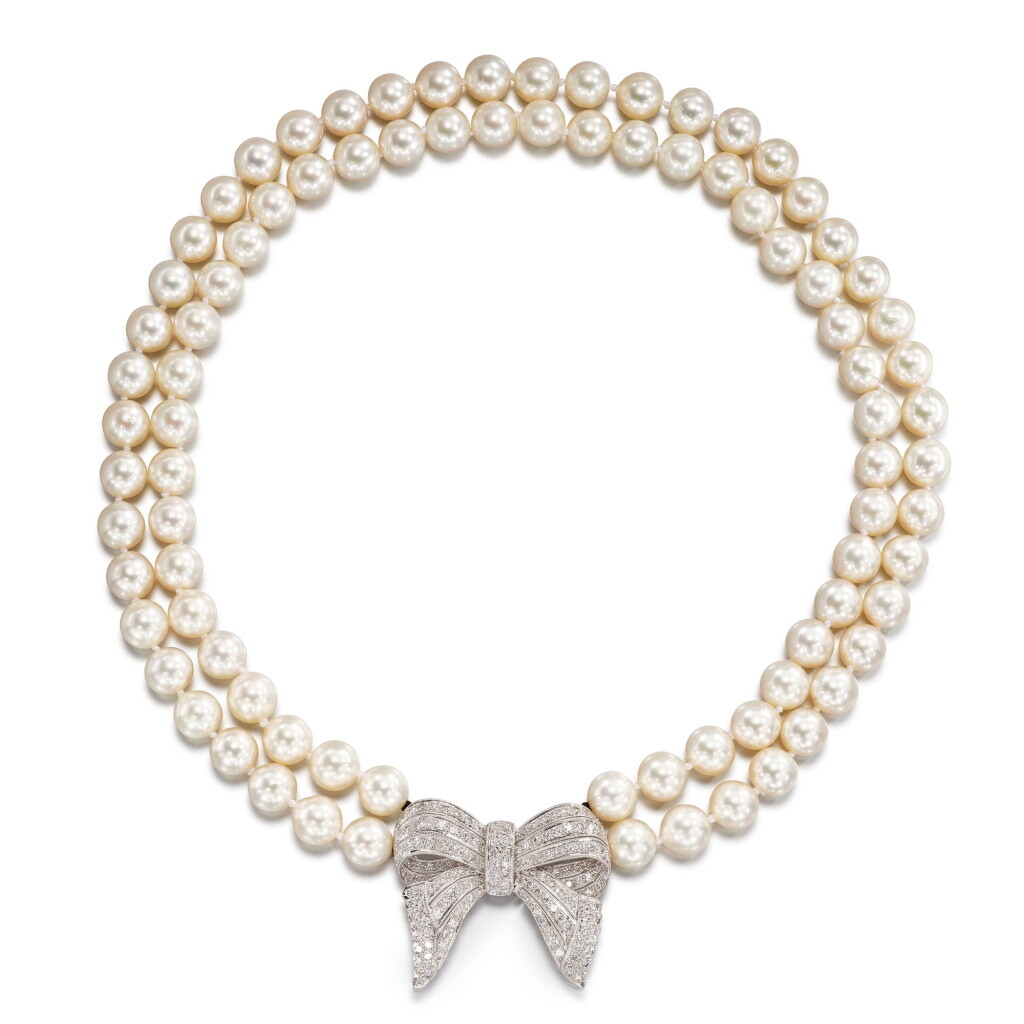 View full screen - View 1 of Lot 2917. Cultured Pearl and Diamond Necklace / Brooch | 養殖珍珠 配 鑽石 項鏈 / 胸針.
