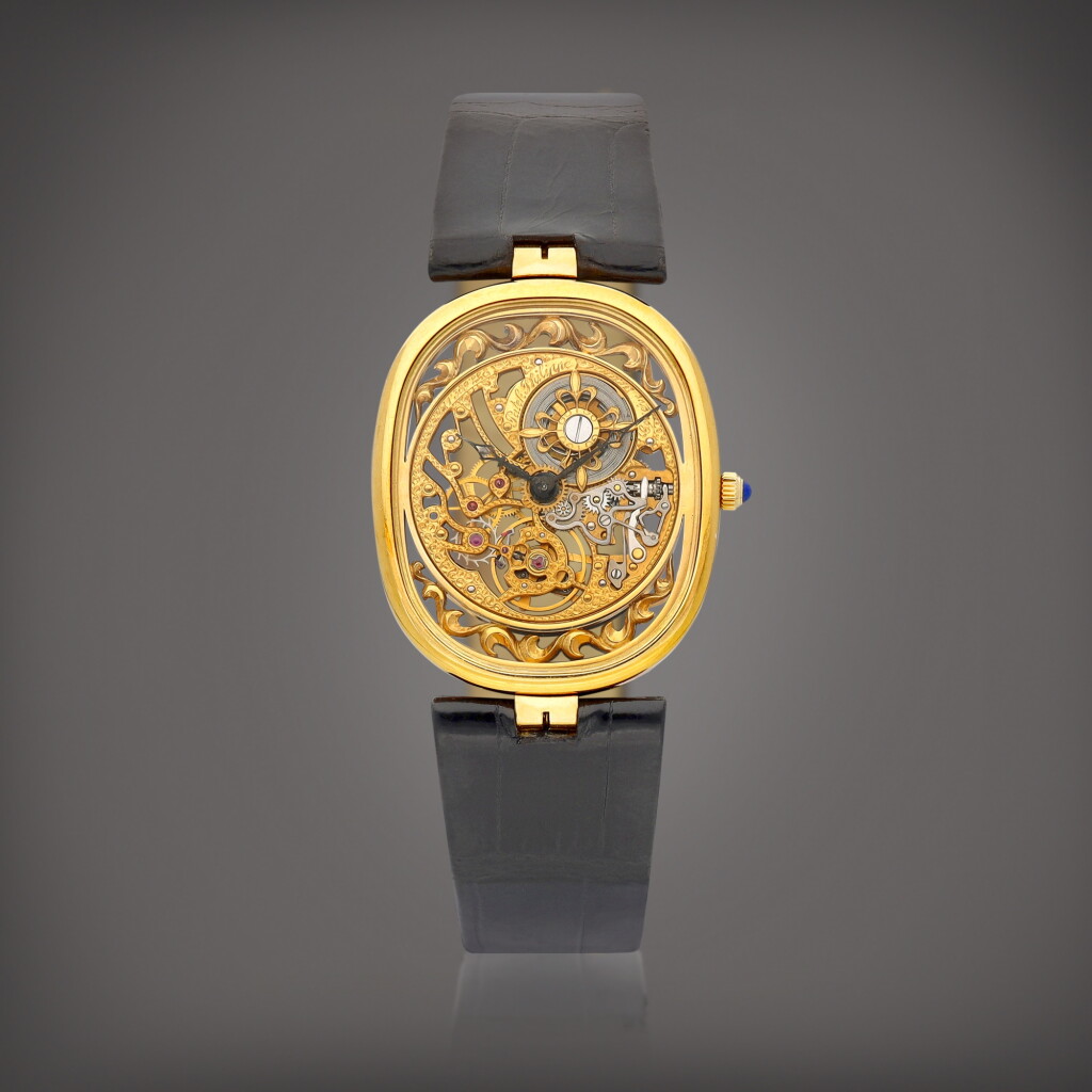 View full screen - View 1 of Lot 2226. Ellipse, Reference 3880 | A yellow gold skeletonised wristwatch, Made in 1990 | 百達翡麗 | ELLIPSE 型號3880 | 黃金鏤空腕錶,1990年製.