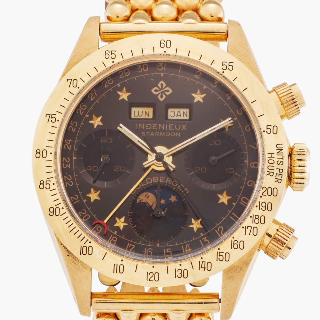 View full screen - View 1 of Lot 135. Reference 60626-3 StarMoon Goldberger | A limited edition yellow gold triple calendar chronograph wristwatch with moon phases, Circa 2025.