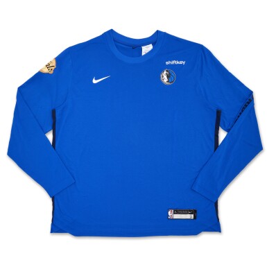 View full screen - View 1 of Lot 47. Dereck Lively II Dallas Mavericks 2024 NBA Finals Game Worn Long Sleeve Shooting Shirt | Game 5.