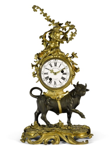 View full screen - View 1 of Lot 121. A Louis XV gilt and patinated bronze "Europa & the Bull" mantel clock, Louis-David Carré, Paris, circa 1755.