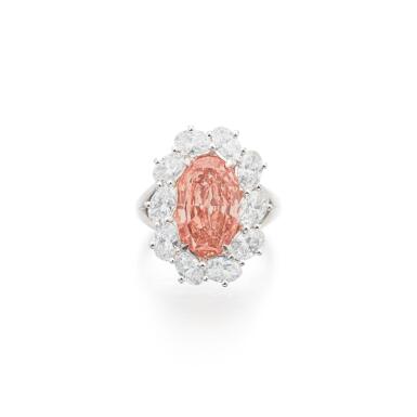 View full screen - View 1 of Lot 649. Important Fancy Intense Orangy Pink diamond ring.