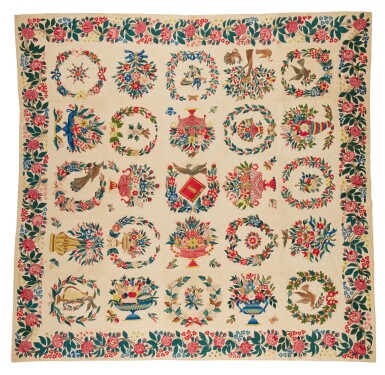 View full screen - View 1 of Lot 913. An Album Quilt for John And Rebecca Chamberlain, attributed to Mary Evans, Baltimore, Maryland, dated 1848.
