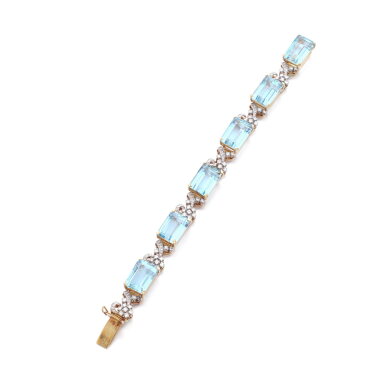 View full screen - View 1 of Lot 874. Aquamarine and diamond bracelet.