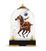 A French obsidian, gold, silver-gilt and rock-crystal sculpture representing a polo player, Mellerio, Paris, 1999 | Sculpture en obsidienne, or, vermeil et cristal de roche représentant un joueur de polo par Mellerio, Paris, 1999