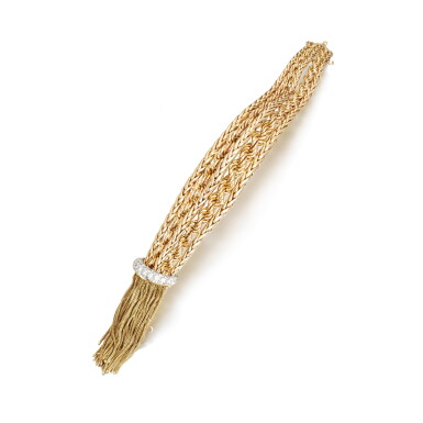 View full screen - View 1 of Lot 749. Gold and diamond bracelet, 1950s.