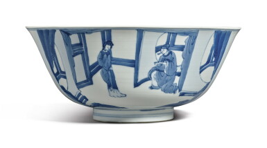View full screen - View 1 of Lot 1001. A BLUE AND WHITE 'FIGURAL' BOWL, QING DYNASTY, KANGXI PERIOD.