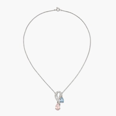 View full screen - View 1 of Lot 88. Fancy Intense Blue, Fancy Pink Diamond and Diamond Pendant-Necklace 1.77克拉 彩粉紅色鑽石 配 1.07克拉 濃彩藍色鑽石 及 鑽石 項鏈.