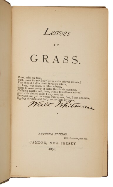View full screen - View 1 of Lot 1072. Whitman, Walt | An inscribed "Leaves".
