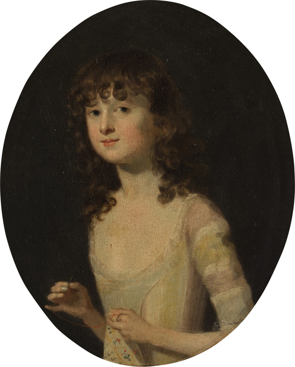 View full screen - View 1 of Lot 77. Portrait of a girl sewing.