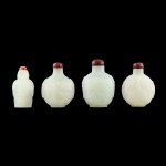 Four carved jade-imitation white glass snuff bottles, Qing dynasty, 19th century | 清十九世紀 涅白料仿玉鼻煙壺一組四件