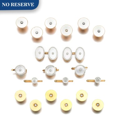 View full screen - View 1 of Lot 182. Two sets of dress studs and a mother of pearl and seed pearl dress set, early 20th century.