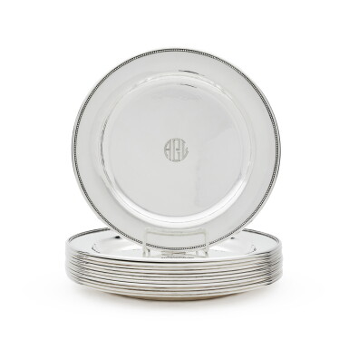 View full screen - View 1 of Lot 442. A Set of Twelve Danish Silver Dinner Plates, No. 210N, Georg Jensen Silversmithy, Copenhagen, Circa 1945-77.